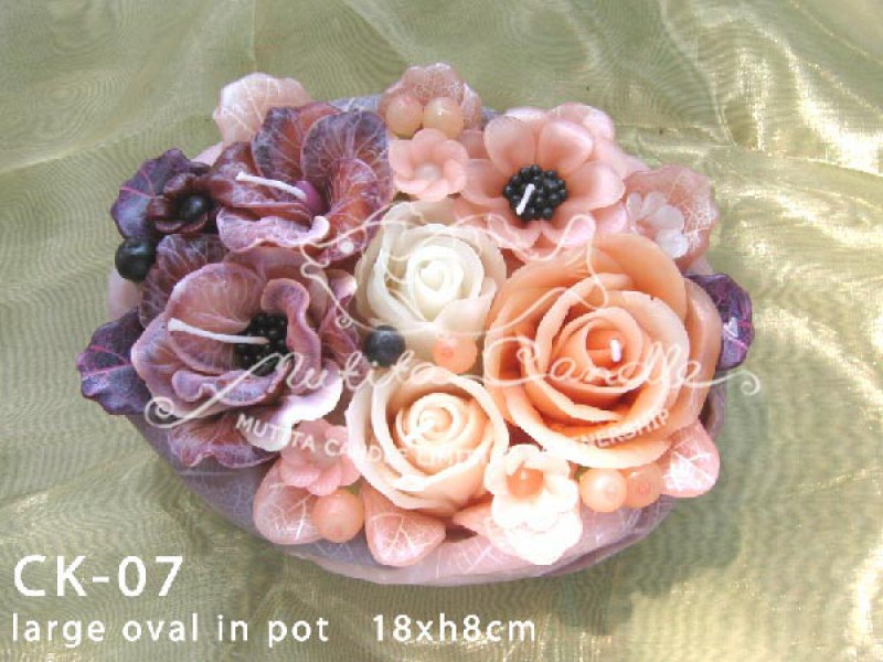 เทียนหอม เดชอุดม : GRAY CREAM KARLUM|WILD FLOWER CANDLES IN SOFT CREAM TONES|CK-07|large oval pot  18 x h8 cm