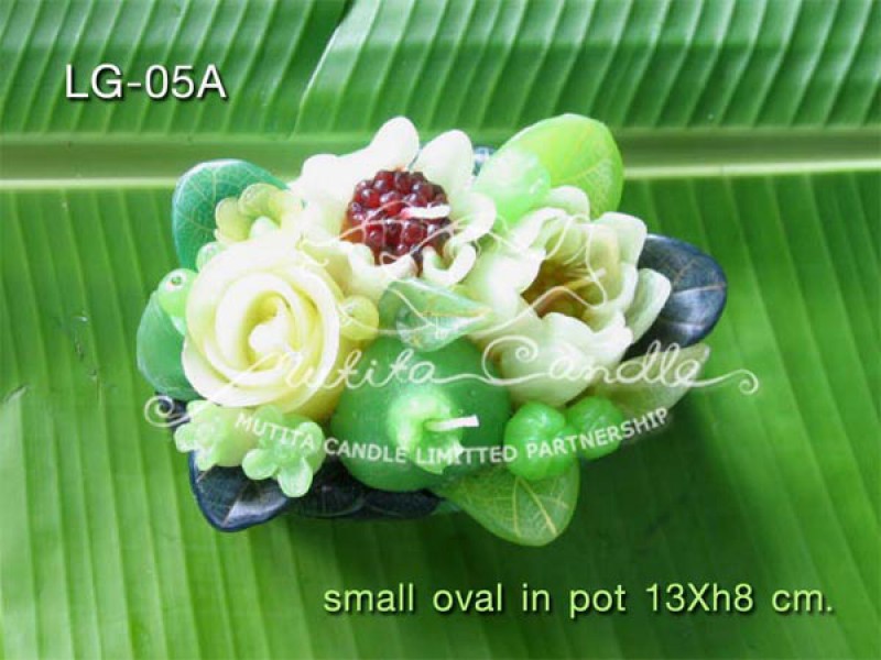 เทียนหอม เดชอุดม : GREEN APPLE SET|A TOUCH OF FRUIT MIXED WITH WILD FLOWERS CANDLE|LG-05A|small oval pot 13 x h 8 cm