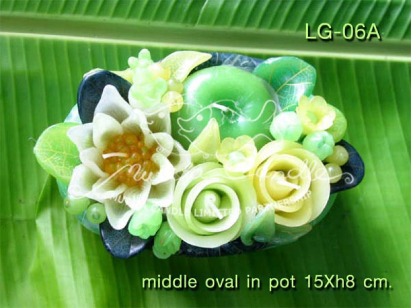 เทียนหอม เดชอุดม : GREEN APPLE SET|A TOUCH OF FRUIT MIXED WITH WILD FLOWERS CANDLE|LG-06A|middle oval pot 15 x h 8 cm