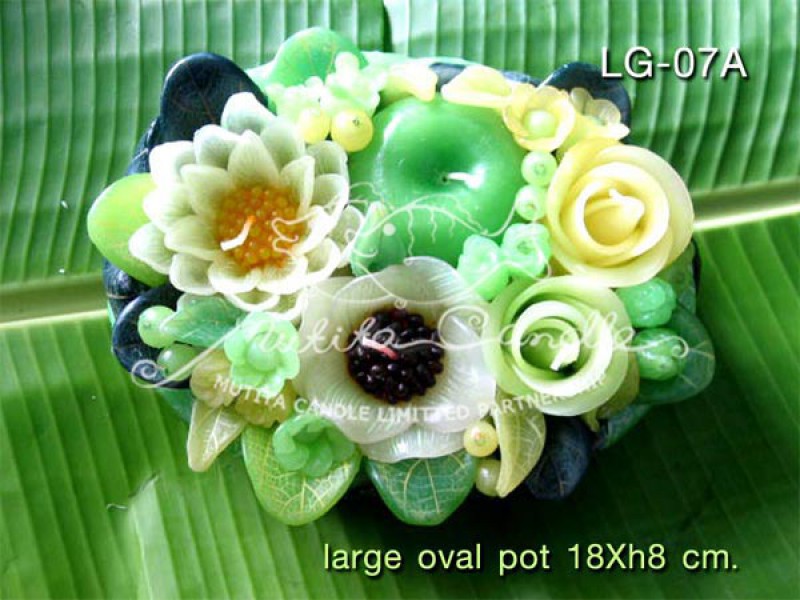 เทียนหอม เดชอุดม : GREEN APPLE SET|A TOUCH OF FRUIT MIXED WITH WILD FLOWERS CANDLE|LG-07A|large oval pot 18 x h 8 cm