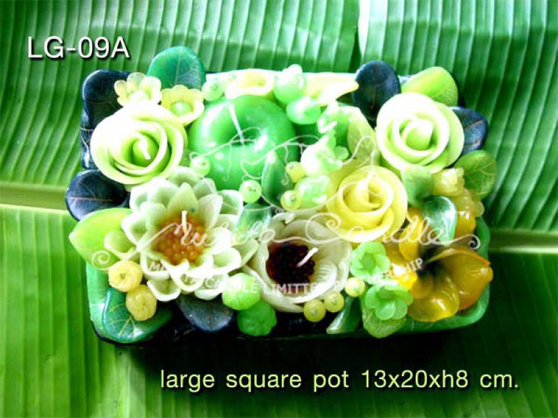 เทียนหอม เดชอุดม : GREEN APPLE SET|A TOUCH OF FRUIT MIXED WITH WILD FLOWERS CANDLE|LG-09A|large square pot 13 x 20 x h 8 cm