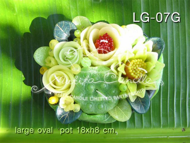 เทียนหอม เดชอุดม :  GREEN COLOUR SET|A TOUCH OF THAI, LOTUS MIXED WITH WILD FLOWER CANDLES|LG-07G|large oval pot 18 x h 8 cm