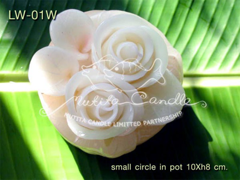 เทียนหอม เดชอุดม :  WHITE COLOUR SET|CLASSIC WHITE ROSES CANDLE ARRANGTMENT
Weddng Candles, best elegant candles for wedding ceremony.|LW-01W|small circle pot 10 x h 8 cm