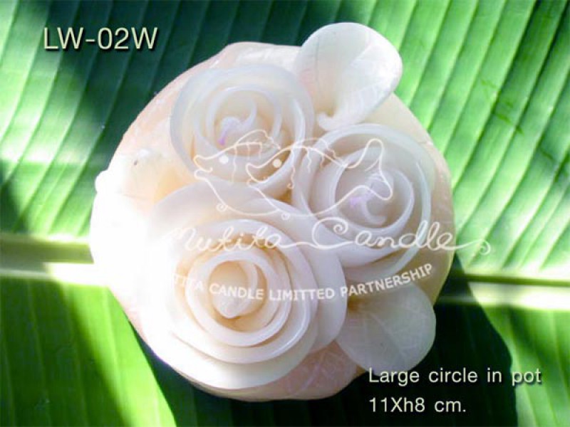 เทียนหอม เดชอุดม :  WHITE COLOUR SET|CLASSIC WHITE ROSES CANDLE ARRANGTMENT
Weddng Candles, best elegant candles for wedding ceremony.|LW-02W|large circle pot  11 x h8 cm