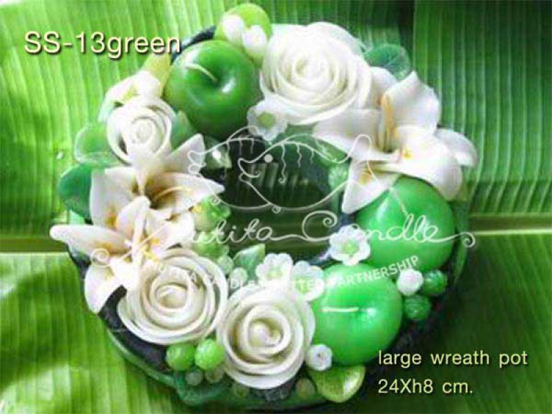 เทียนหอม เดชอุดม : WHITE LILY SET|A SWEET AND DELICATE AS GENUINE SMART WHITE LILY MIXED WITH FRUIT|SS-13 GREEN|large wreath pot  24 x h8 cm