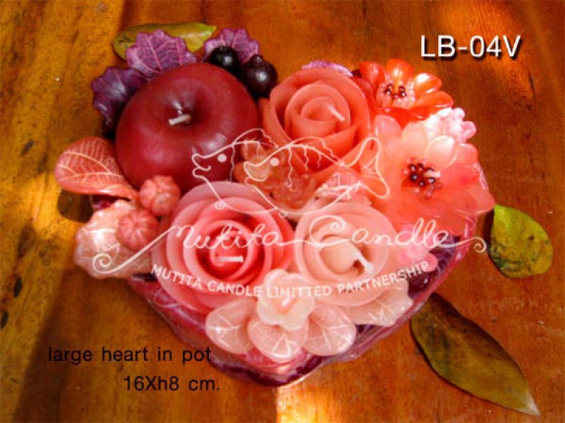 เทียนหอม เดชอุดม : PEACH COLOUR SET|WILDFLOWER MIXED WITH FRUIT CANDLES IN PRETTY PEACH TONES|LB-04V|large heart pot 16 x h8 cm