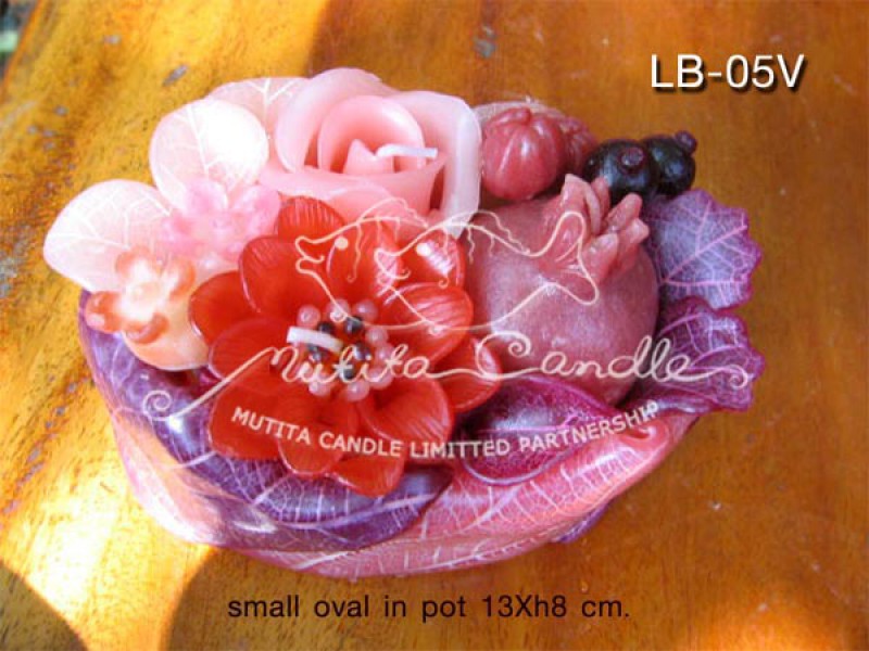 เทียนหอม เดชอุดม : PEACH COLOUR SET|WILDFLOWER MIXED WITH FRUIT CANDLES IN PRETTY PEACH TONES|LB-05V|small oval pot 13 x h8 cm