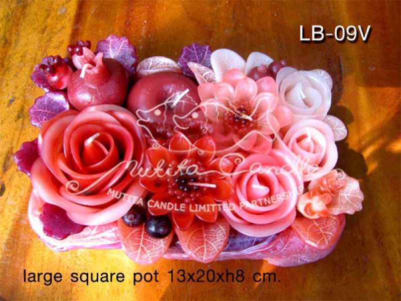 เทียนหอม เดชอุดม : PEACH COLOUR SET|WILDFLOWER MIXED WITH FRUIT CANDLES IN PRETTY PEACH TONES|LB-09V|large square pot 13 x 20 x h 8 cm