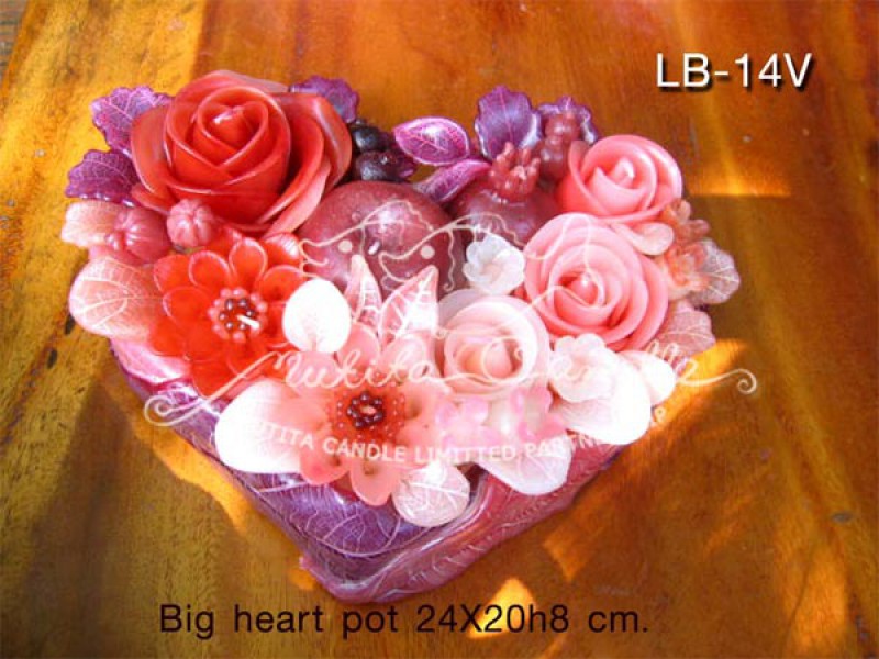 เทียนหอม เดชอุดม : PEACH COLOUR SET|WILDFLOWER MIXED WITH FRUIT CANDLES IN PRETTY PEACH TONES|LB-14V|Big heart pot 24 x 20 x h 8 cm