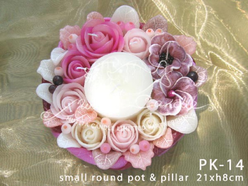 เทียนหอม เดชอุดม :  GRAY PINK KARLUM|WILD FLOWER CANDLES IN PINK TONES|PK-14|small round pot & pillar  21 x h8 cm
