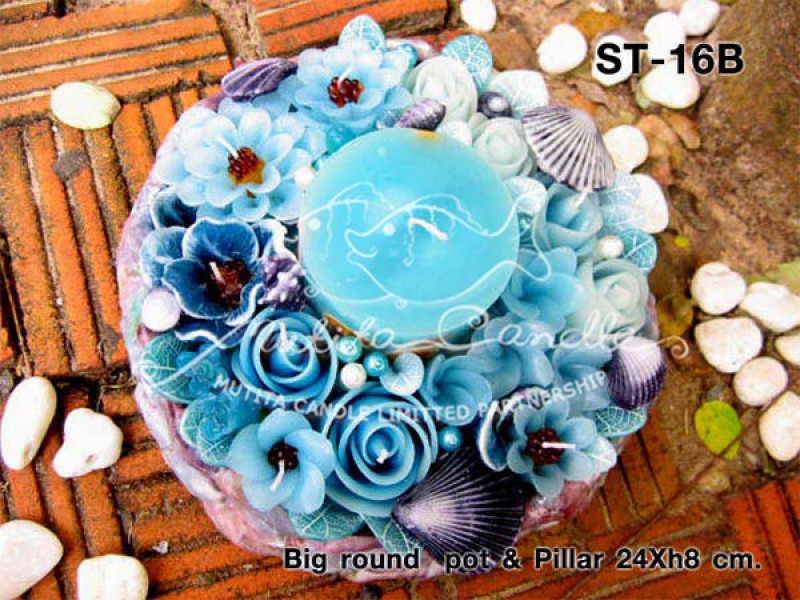 เทียนหอม เดชอุดม :  BLUE OCEAN SET|THE BEAUTIFUL ROMANTIC BEACH CANDLES|ST-16B|Big round pot & Pillar 24 x h 8 cm