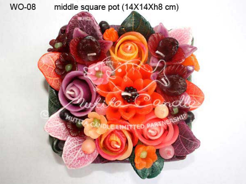 เทียนหอม เดชอุดม :  DARK PURPLE & ORANGE|orienatal flower candles from Thailand for any ocassions
WILD FLOWER CANDLES IN COLOUR RICH TONES|WO-08|middle square pot 14 x 14 x h 8 cm