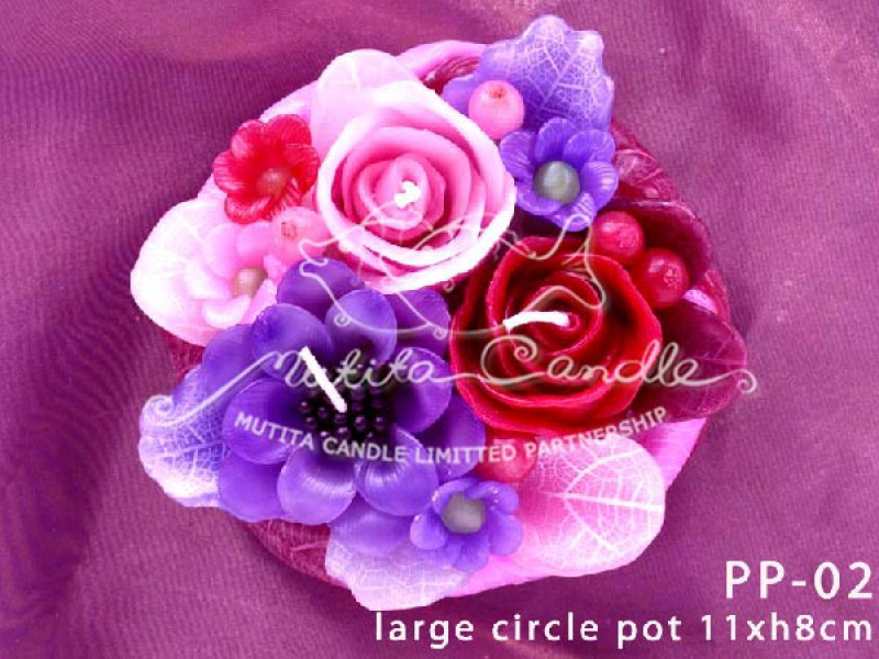 เทียนหอม เดชอุดม : PINK PURPLE|Flower candles from Thailand for any ocassions.
THE BEAUTIFUL ROMANTIC FLOWER CANDLES|PP-02|large circle pot  11 x h8 cm