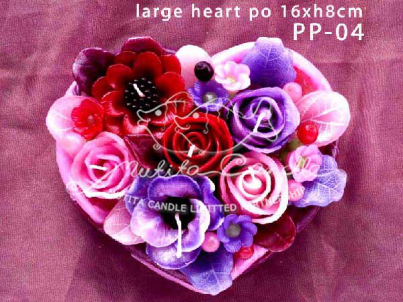 เทียนหอม เดชอุดม : PINK PURPLE|Flower candles from Thailand for any ocassions.
THE BEAUTIFUL ROMANTIC FLOWER CANDLES|PP-04|large heart pot  16 x h8 cm