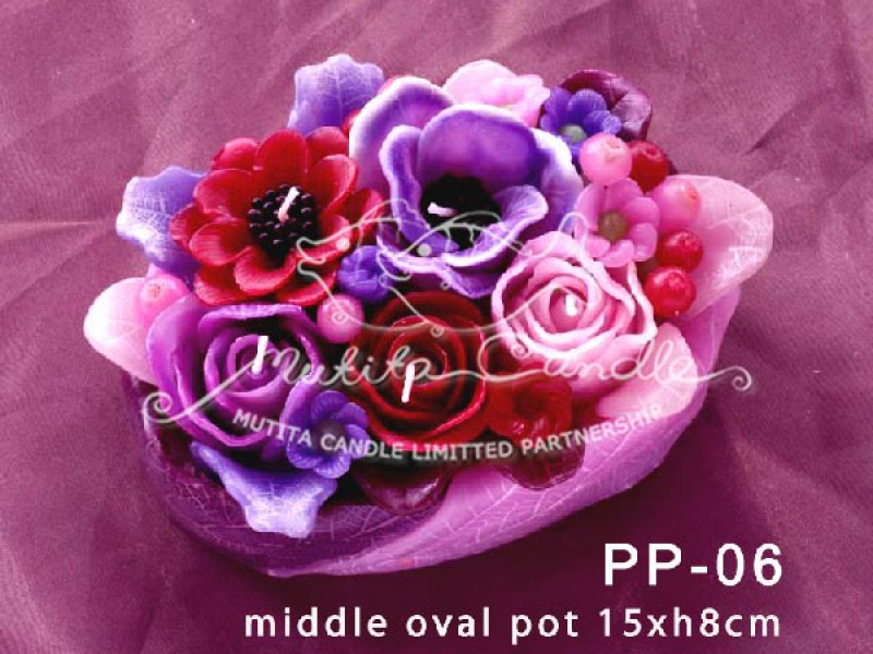 เทียนหอม เดชอุดม : PINK PURPLE|Flower candles from Thailand for any ocassions.
THE BEAUTIFUL ROMANTIC FLOWER CANDLES|PP-06|middle oval pot 15 x h 8 cm