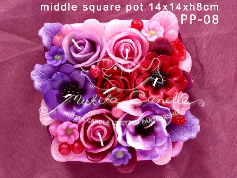 เทียนหอม เดชอุดม : PINK PURPLE|Flower candles from Thailand for any ocassions.
THE BEAUTIFUL ROMANTIC FLOWER CANDLES|PP-08|middle square pot 14 x 14 x h 8 cm