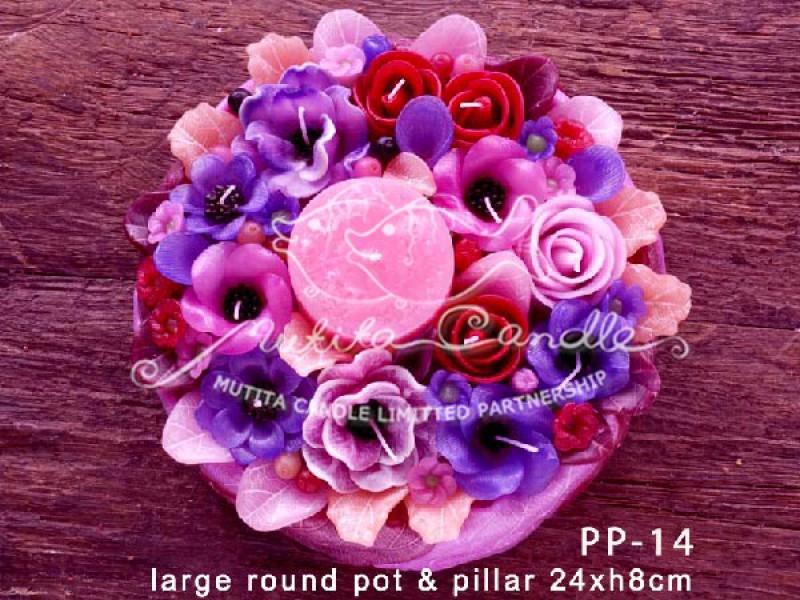 เทียนหอม เดชอุดม : PINK PURPLE|Flower candles from Thailand for any ocassions.
THE BEAUTIFUL ROMANTIC FLOWER CANDLES|PP-14|large round pot & pillar 24 x h 8 cm