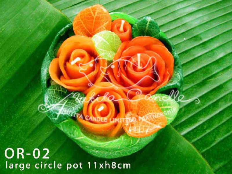 เทียนหอม เดชอุดม :  ORANGE ROSES|ORANGE ROSES CANDLE, SWEET AND SOFT AROMATIC|OR-02|large circle pot 11 x h 8 cm