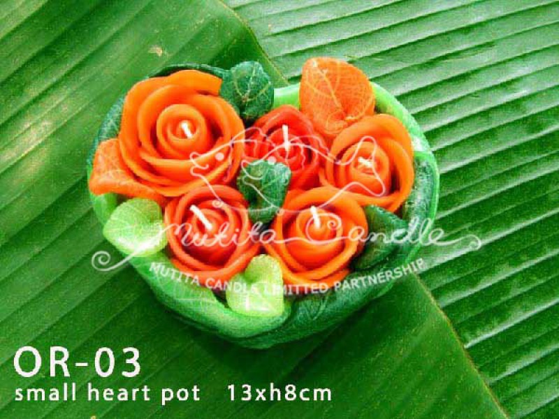 เทียนหอม เดชอุดม :  ORANGE ROSES|ORANGE ROSES CANDLE, SWEET AND SOFT AROMATIC|OR-03|small heart pot 13 x h 8 cm
