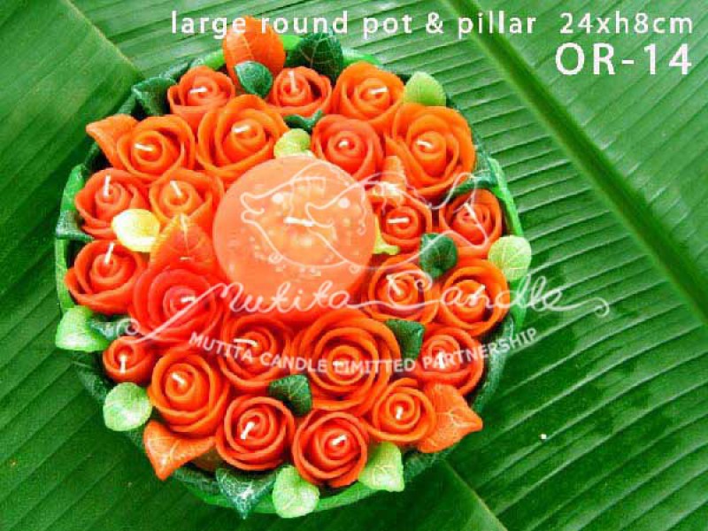 เทียนหอม เดชอุดม :  ORANGE ROSES|ORANGE ROSES CANDLE, SWEET AND SOFT AROMATIC|OR-14|large round pot & pillar 24 x h 8 cm