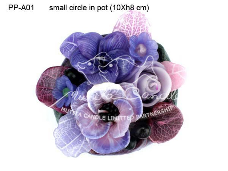 เทียนหอม เดชอุดม :  PINK PURPLE COLOUR A|Flower candles from Thailand for any ocassions
WILD FLOWER CANDLES IN MYSTERIOUS COLOUR|PP-A01|small circle pot 10 x h 8 cm