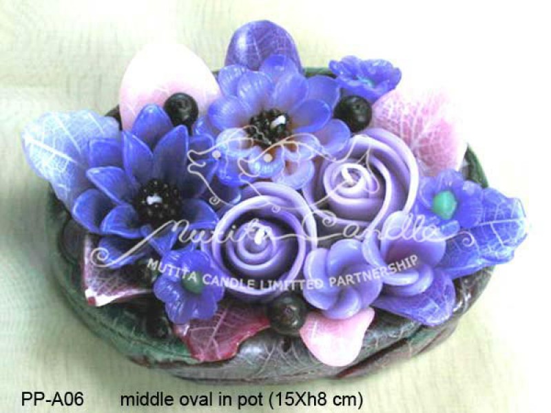 เทียนหอม เดชอุดม :  PINK PURPLE COLOUR A|Flower candles from Thailand for any ocassions
WILD FLOWER CANDLES IN MYSTERIOUS COLOUR|PP-A06|middle oval pot 15 x h 8 cm