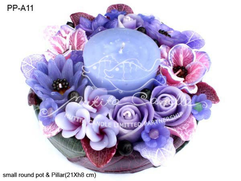 เทียนหอม เดชอุดม :  PINK PURPLE COLOUR A|Flower candles from Thailand for any ocassions
WILD FLOWER CANDLES IN MYSTERIOUS COLOUR|PP-A11|small round pot & pillar 21 x h 8 cm