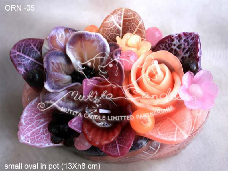 เทียนหอม เดชอุดม :  ORANGE ROSE NEW|Flower candles from Thailand for any ocassions
WILD FLOWER CANDLES IN HARZEL WOOD STYLE|ORN-05|small oval pot 13 x h 8 cm