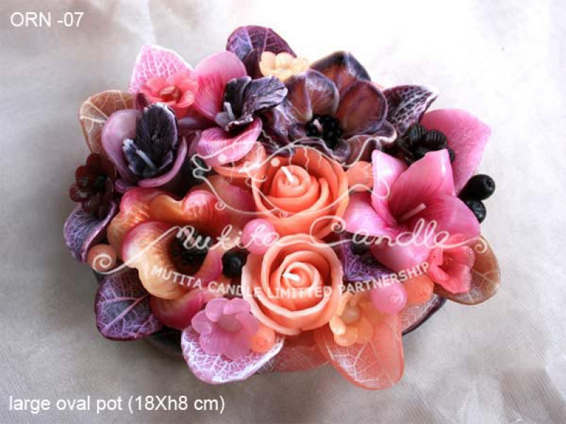 เทียนหอม เดชอุดม :  ORANGE ROSE NEW|Flower candles from Thailand for any ocassions
WILD FLOWER CANDLES IN HARZEL WOOD STYLE|ORN-07|large oval pot 18 x h 8 cm