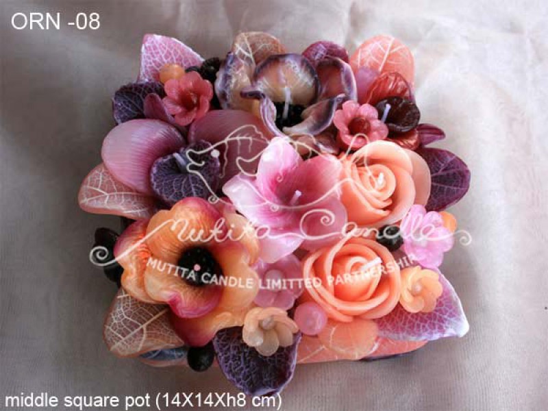 เทียนหอม เดชอุดม :  ORANGE ROSE NEW|Flower candles from Thailand for any ocassions
WILD FLOWER CANDLES IN HARZEL WOOD STYLE|ORN-08|middle square pot 14 x 14 x h 8 cm