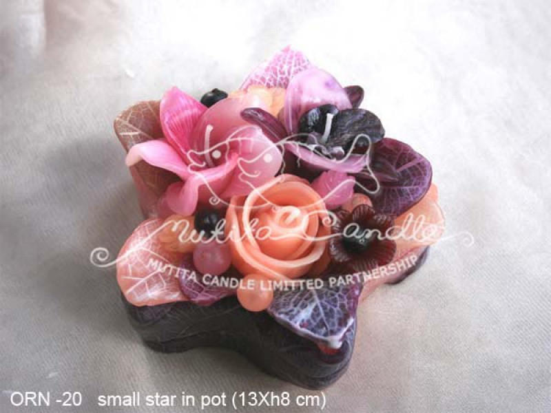 เทียนหอม เดชอุดม :  ORANGE ROSE NEW|Flower candles from Thailand for any ocassions
WILD FLOWER CANDLES IN HARZEL WOOD STYLE|ORN-20|Small star in pot 13 x h8 cm