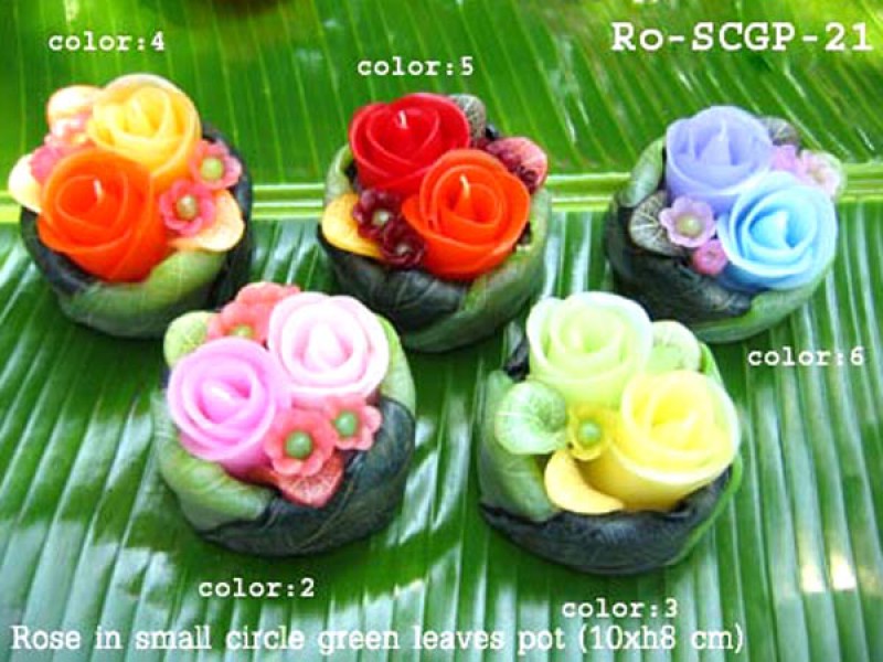เทียนหอม เดชอุดม : CATALOGUE01|small items of flower candles from Thailand for any ocassions
FLOWER CANDLES COLLECTIONS|Ro-SCGP-21|small circle green leaves pot 10 x h 8 cm