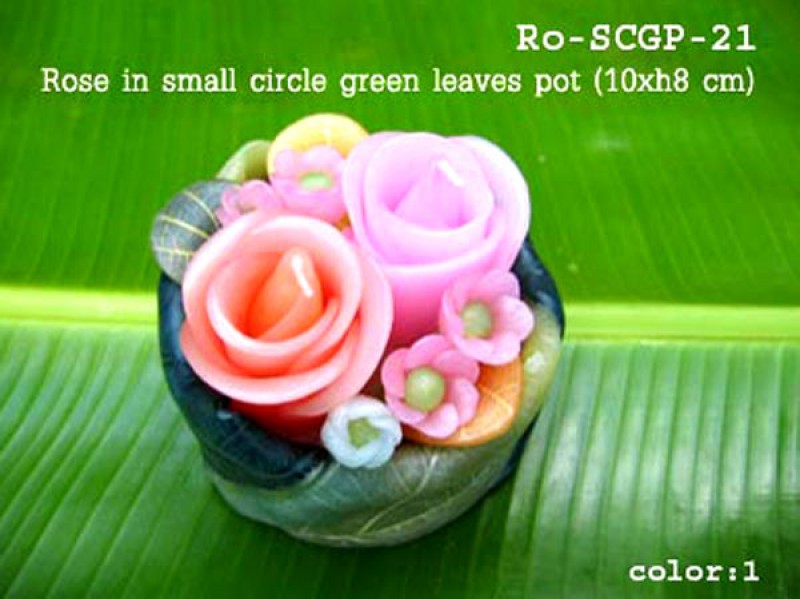 เทียนหอม เดชอุดม : CATALOGUE01|small items of flower candles from Thailand for any ocassions
FLOWER CANDLES COLLECTIONS|Ro-SCGP-21|small circle green leaves pot 10 x h 8 cm