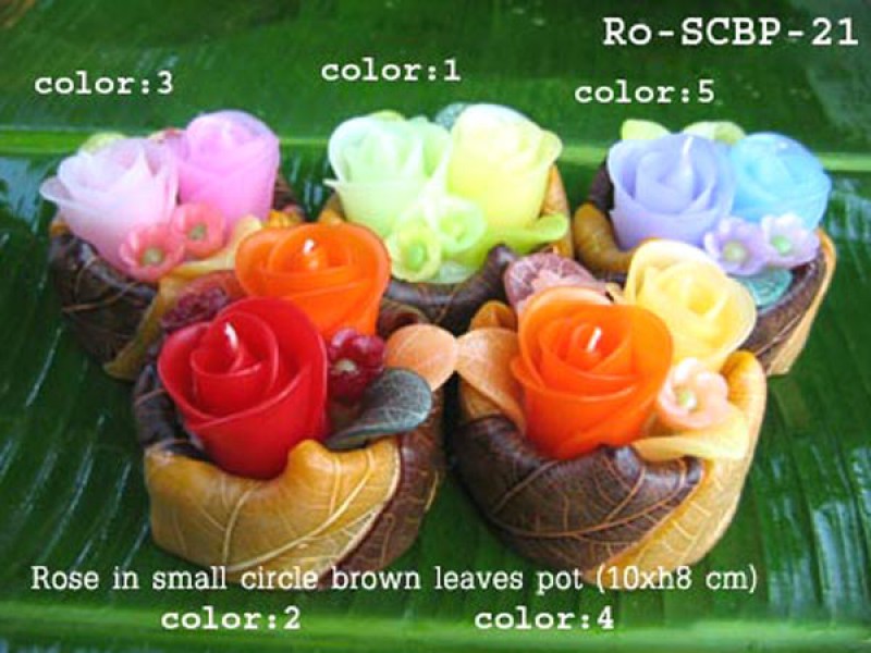 เทียนหอม เดชอุดม : CATALOGUE01|small items of flower candles from Thailand for any ocassions
FLOWER CANDLES COLLECTIONS|Ro-SCBP-21|small circle brown leaves pot 10 x h 8 cm