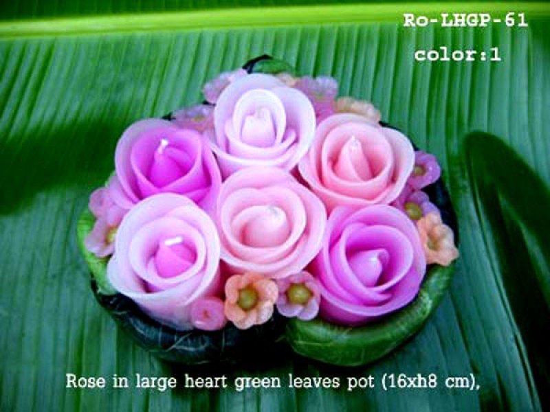 เทียนหอม เดชอุดม : CATALOGUE01|small items of flower candles from Thailand for any ocassions
FLOWER CANDLES COLLECTIONS|Ro-LHGP-61|large heart green leaves pot 16 x h 8 cm