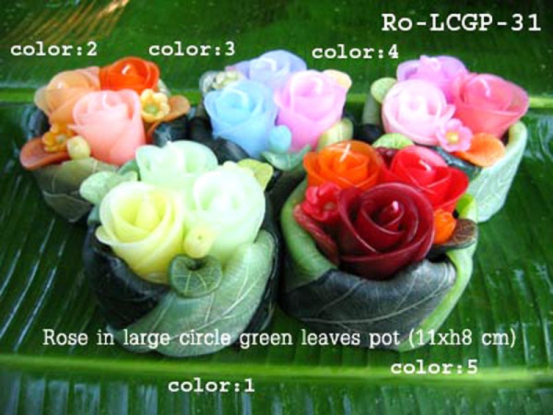 เทียนหอม เดชอุดม : CATALOGUE01|small items of flower candles from Thailand for any ocassions
FLOWER CANDLES COLLECTIONS|Ro-LCGP-31|large circle green leaves pot 11 x h 8 cm