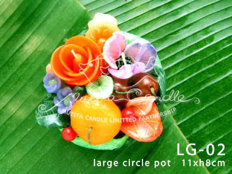 เทียนหอม เดชอุดม : SPRING SET|FLOWER MIXED WITH FRUIT CANDLES, A TOUCH OF SPRING|LG-02|large circle pot  11 x h8 cm