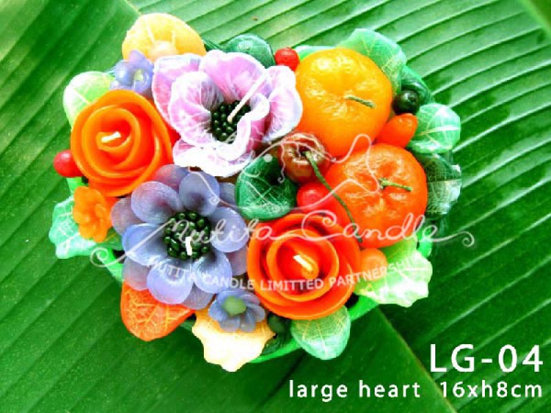 เทียนหอม เดชอุดม : SPRING SET|FLOWER MIXED WITH FRUIT CANDLES, A TOUCH OF SPRING|LG-04|large heart pot  16 x h8 cm