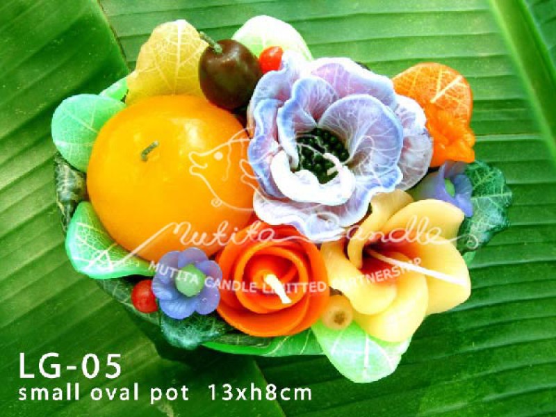 เทียนหอม เดชอุดม : SPRING SET|FLOWER MIXED WITH FRUIT CANDLES, A TOUCH OF SPRING|LG-05|small oval pot  13 x h8 cm