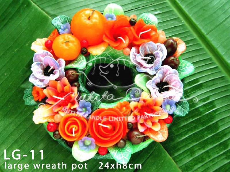 เทียนหอม เดชอุดม : SPRING SET|FLOWER MIXED WITH FRUIT CANDLES, A TOUCH OF SPRING|LG-11|large wreath pot  24 x h8 cm