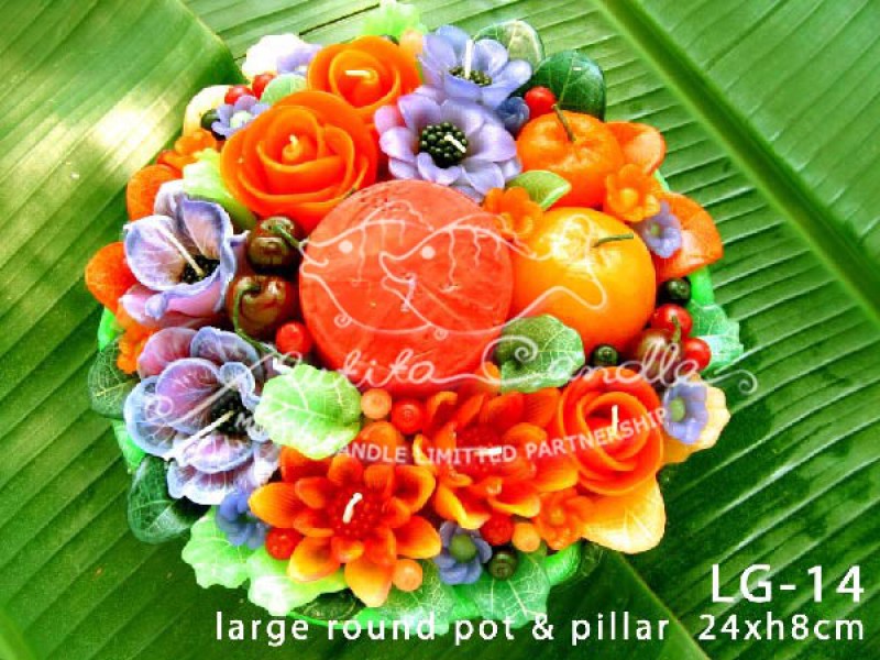 เทียนหอม เดชอุดม : SPRING SET|FLOWER MIXED WITH FRUIT CANDLES, A TOUCH OF SPRING|LG-14|large round pot & pillar  24 x h8 cm