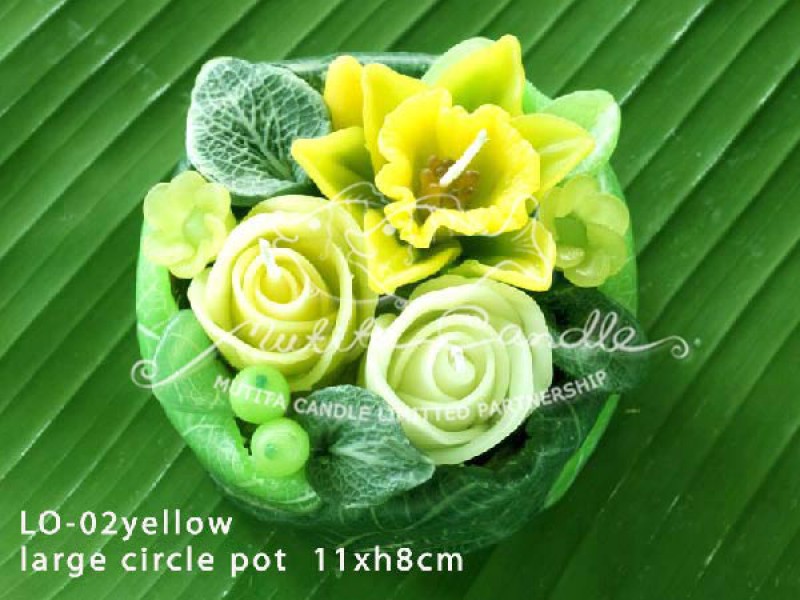 เทียนหอม เดชอุดม : YELLOW DAFFODIL|DAFFODIL FLOWER CANDLES|LO-02 Yellow|large circle pot 11 x h 8 cm