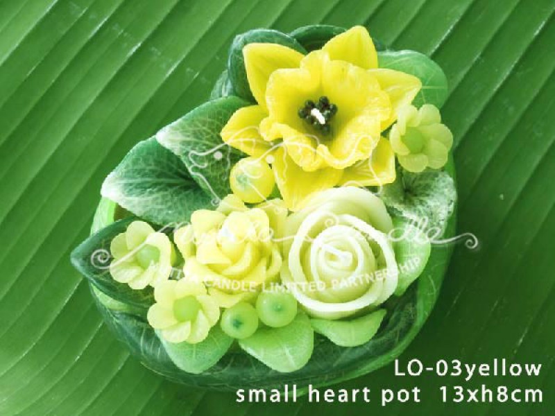 เทียนหอม เดชอุดม : YELLOW DAFFODIL|DAFFODIL FLOWER CANDLES|LO-03 Yellow|small heart pot 13 x h 8 cm