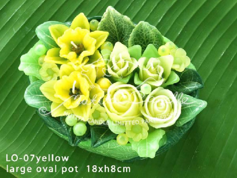 เทียนหอม เดชอุดม : YELLOW DAFFODIL|DAFFODIL FLOWER CANDLES|LO-07 Yellow|large oval pot 18 x h 8 cm