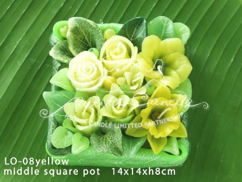 เทียนหอม เดชอุดม : YELLOW DAFFODIL|DAFFODIL FLOWER CANDLES|LO-08 Yellow|middle square pot 14 x 14 x h 8 cm