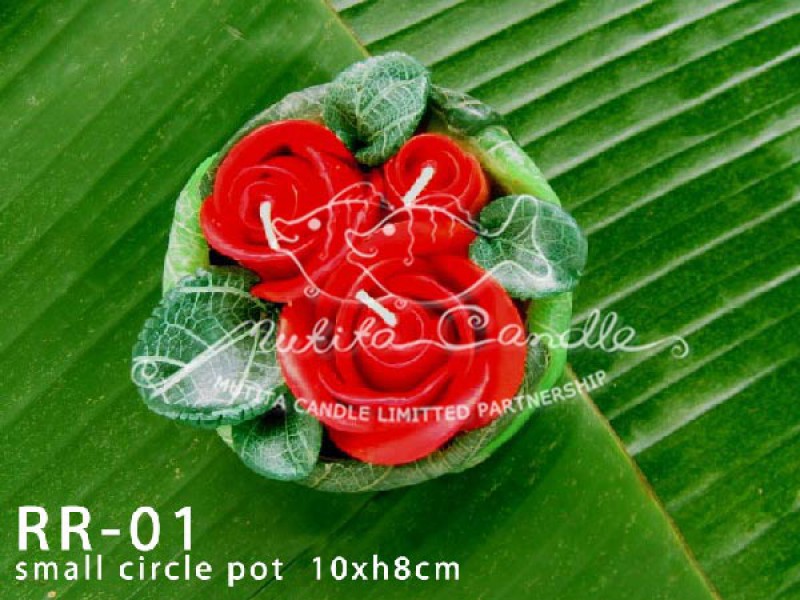 เทียนหอม เดชอุดม : RED ROSES|THE BEAUTIFUL ROMANTIC ROSES CANDLE|RR-01|small circle pot 10 x h 8 cm