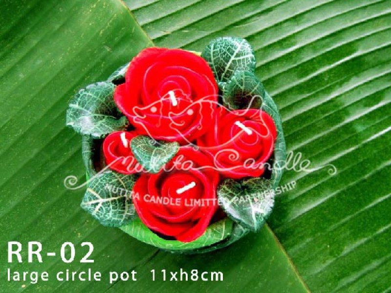 เทียนหอม เดชอุดม : RED ROSES|THE BEAUTIFUL ROMANTIC ROSES CANDLE|RR-02|large circle pot  11 x h8 cm