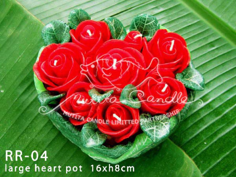 เทียนหอม เดชอุดม : RED ROSES|THE BEAUTIFUL ROMANTIC ROSES CANDLE|RR-04|large heart pot  16 x h8 cm