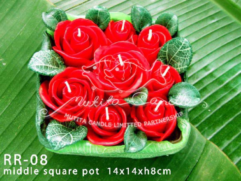 เทียนหอม เดชอุดม : RED ROSES|THE BEAUTIFUL ROMANTIC ROSES CANDLE|RR-08|middle square pot  14 x 14 x h8 cm