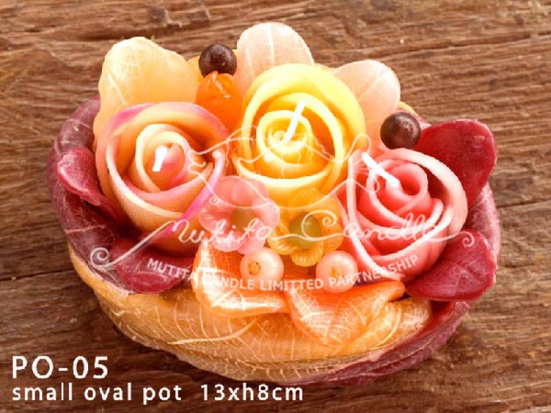 เทียนหอม เดชอุดม : PINK ORANGE ROSES|PASTEL PINK AND ORANGE ROSES CANDLES|PO-05|small oval pot  13 x h8 cm